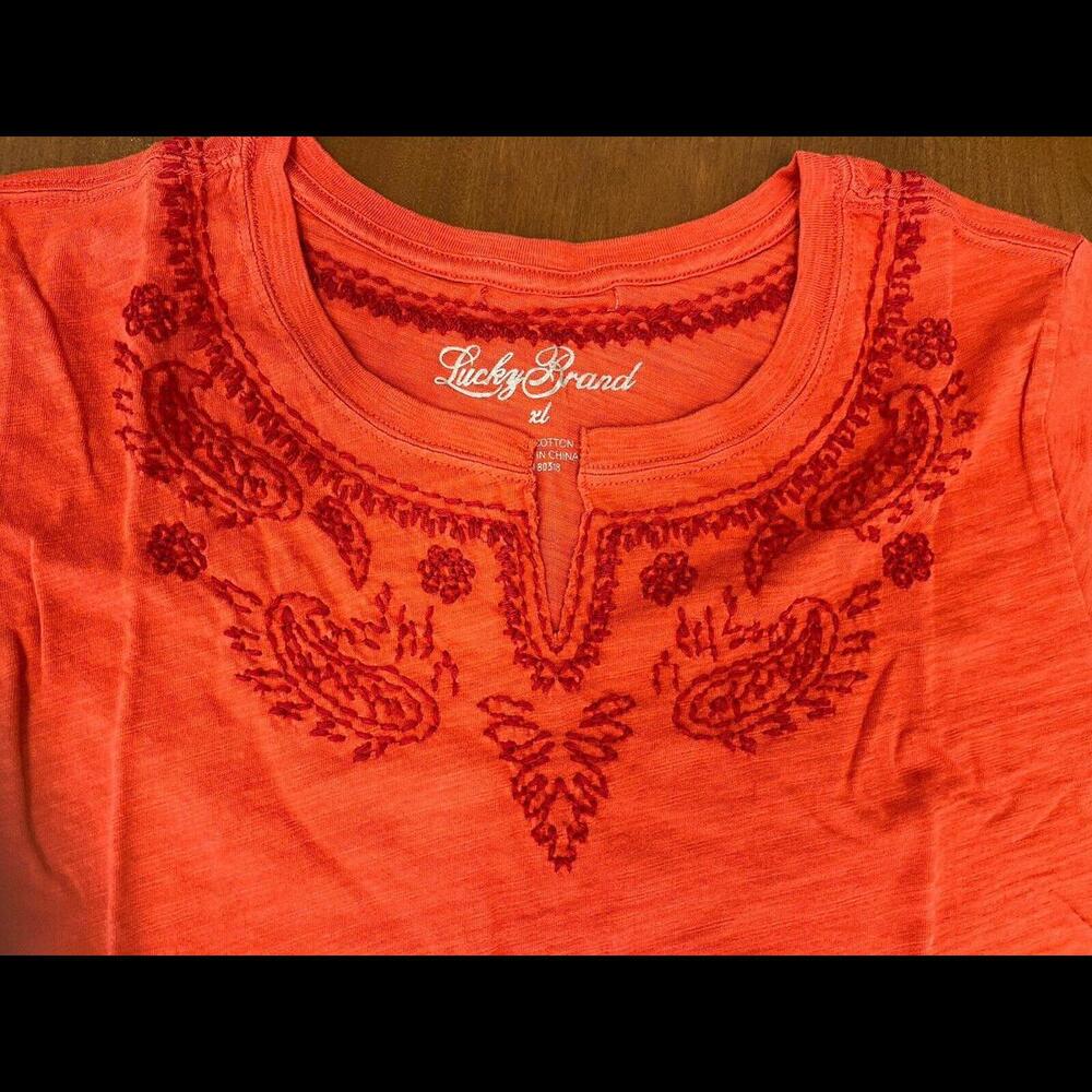 NWT New Lucky Brand Embroidered Red Tee XL - Picture 2 of 5